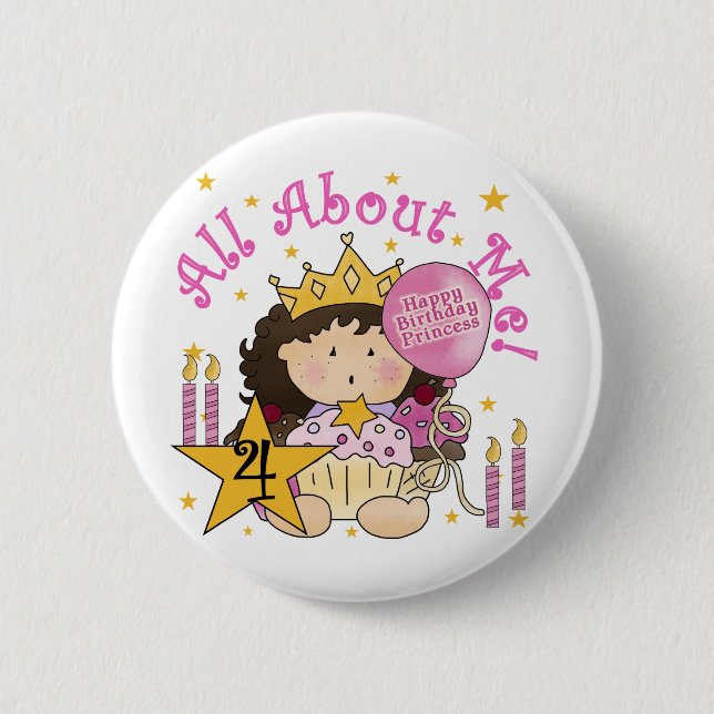 Macaron Rond 5 Cm Princess All About Me 4th Birthday Tshirts (Devant)