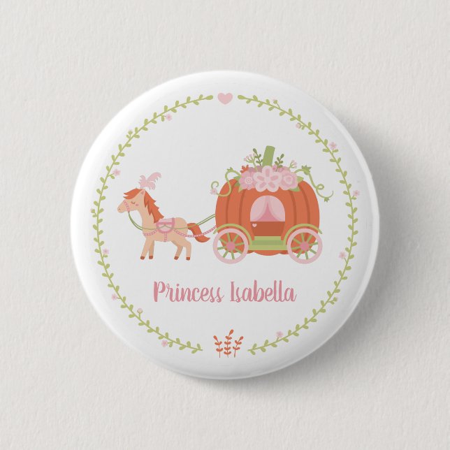 Macaron Rond 5 Cm Princess Citrouille Horse Carriage Floral Wreath (Devant)