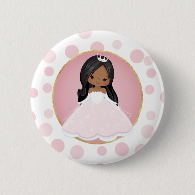 Macaron Rond 5 Cm Princesse afro-américaine rose (Devant)