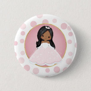 Macaron Rond 5 Cm Princesse afro-américaine rose