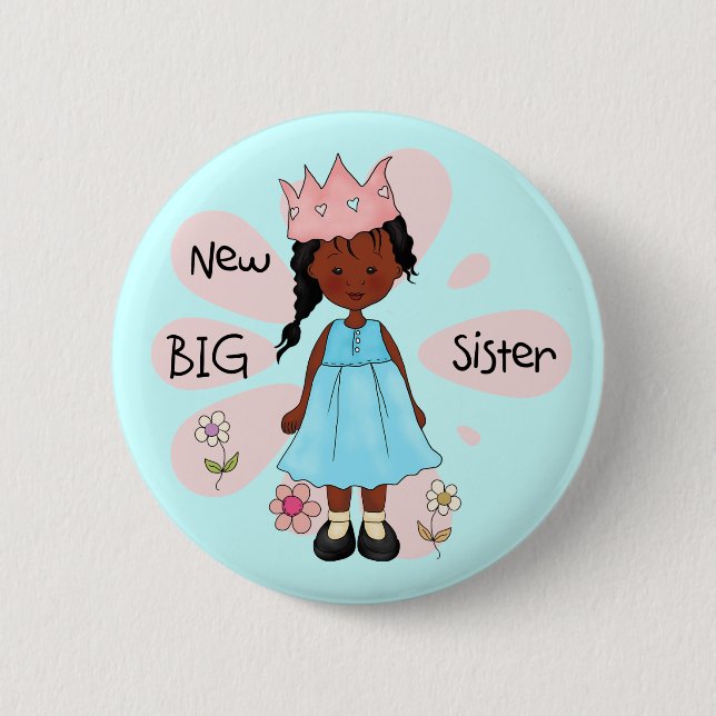 Macaron Rond 5 Cm Princesse Big Soeur Africaine Américaine (Devant)