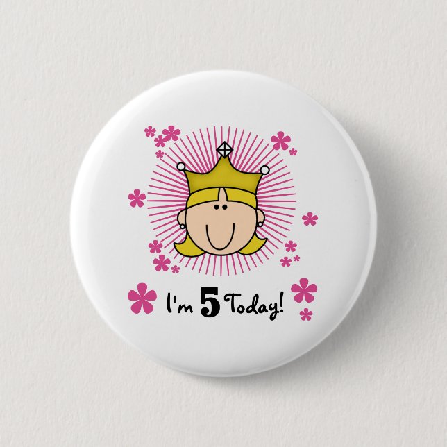 Macaron Rond 5 Cm Princesse blonde 5ème anniversaire (Devant)