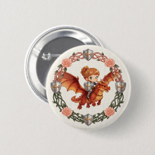 Macaron Rond 5 Cm Princesse Chevalier de Fantaisie et Dragon - Art E