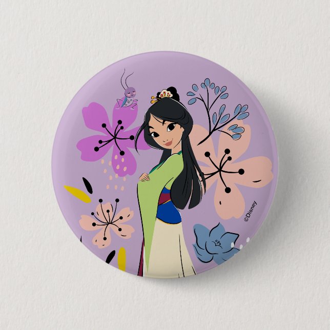 Macaron Rond 5 Cm Princesse Disney | Mulan dans le jardin (Devant)