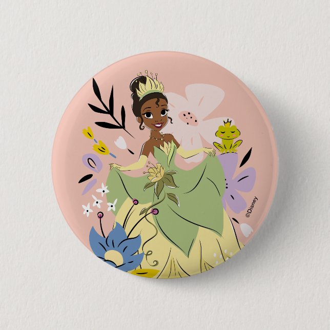 Macaron Rond 5 Cm Princesse Disney | Tiana dans le jardin (Devant)