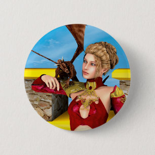 Macaron Rond 5 Cm Princesse Dragon Fantastique Art Numérique