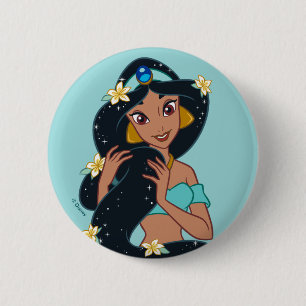 Macaron Rond 5 Cm Princesse Jasmine - Cheveux et fleurs étincelants