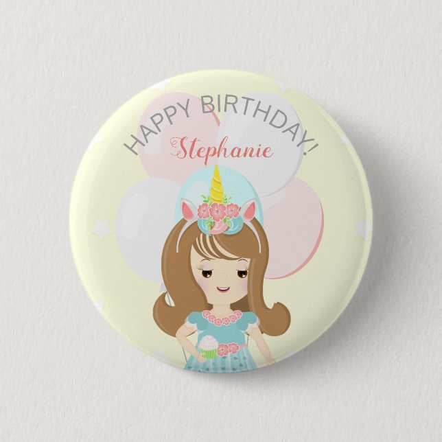 Macaron Rond 5 Cm Princesse Unicorn (Devant)