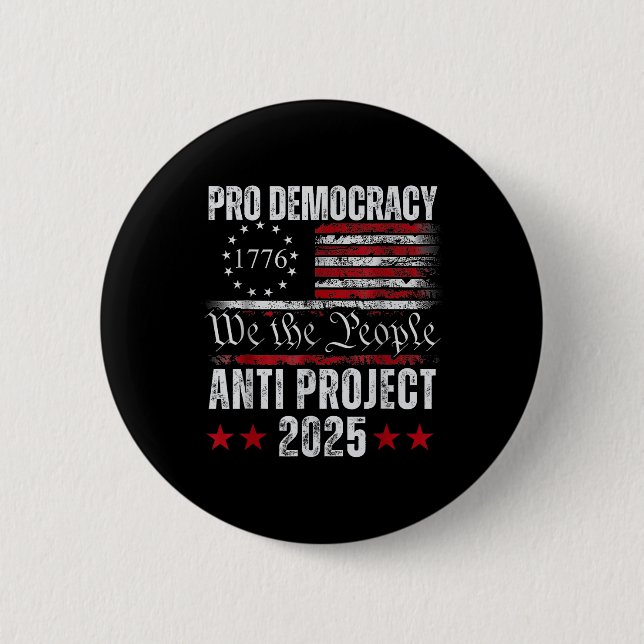 Macaron Rond 5 Cm Pro Democracy Anti Project 2025 Stop Project 2025 (Devant)