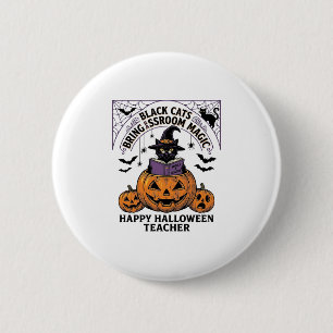 Macaron Rond 5 Cm Prof Cat Halloween Citrouille Vintage Salle de cla