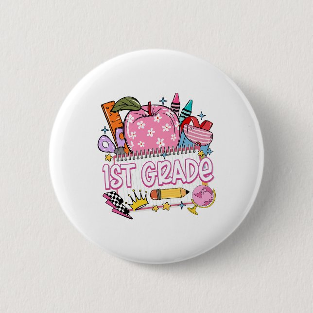 Macaron Rond 5 Cm Professeur de 1re année Retour à l'école Apple Not (Devant)