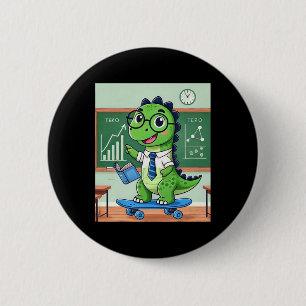 Macaron Rond 5 Cm Professeur dinosaure mignon faisant du skateboard 