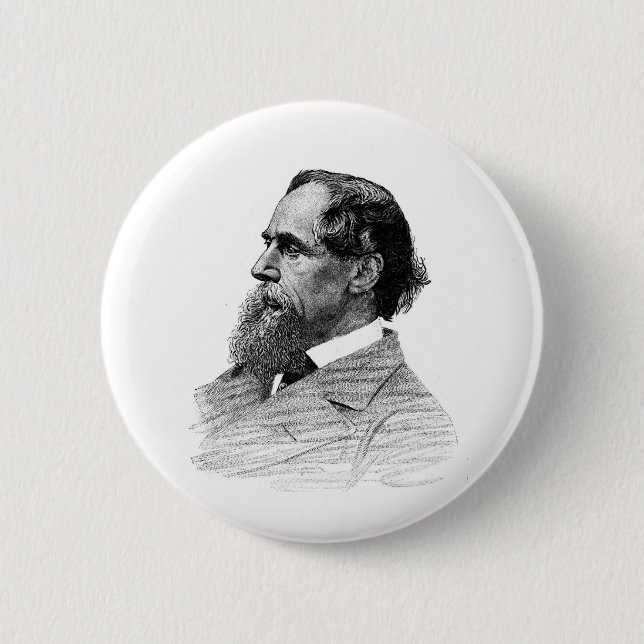 Macaron Rond 5 Cm Profil de Charles Dickens (Devant)