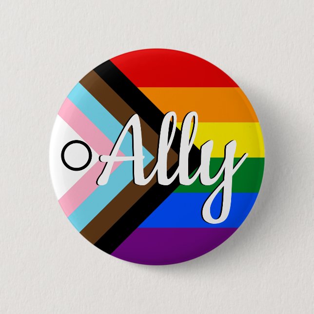 Macaron Rond 5 Cm Progrès Fierté avec J'encercle le bouton Ally (Devant)