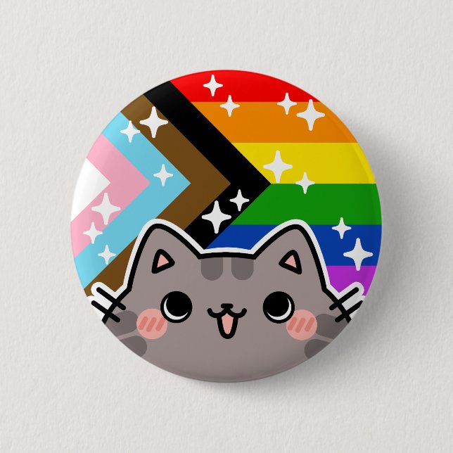 Macaron Rond 5 Cm Progress LGBT Pride - Bouton Chat (Devant)