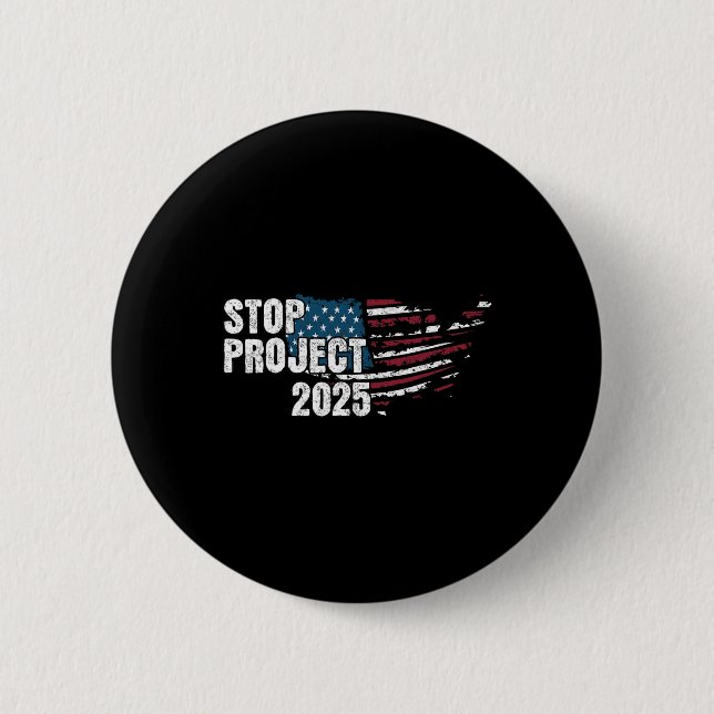 Macaron Rond 5 Cm Projet 2025 contre Trump drapeau américain (Devant)