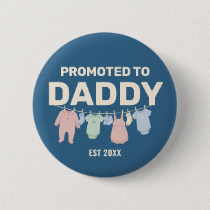 Macaron Rond 5 Cm Promu au Papa Fête de Bébé Personnalisée Bleue