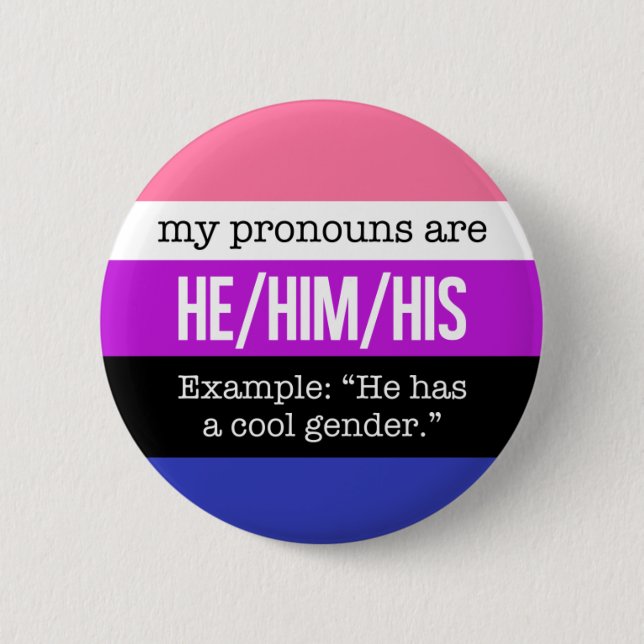 Macaron Rond 5 Cm Pronoms de He/Him - drapeau de Genderfluid (Devant)