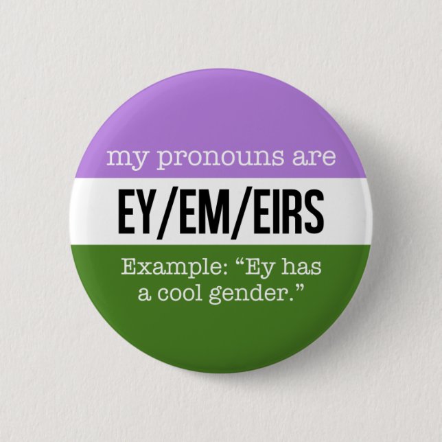 Macaron Rond 5 Cm Pronoms d'Ey/Em - drapeau de Genderqueer (Devant)