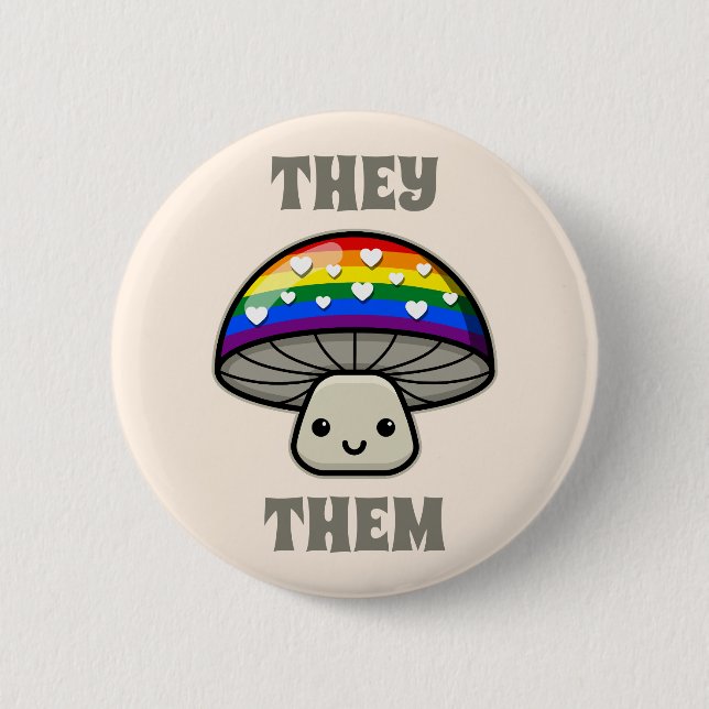 Macaron Rond 5 Cm Pronononounes personnalisés mignon champignon LGBT (Devant)