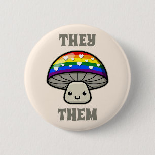Macaron Rond 5 Cm Pronononounes personnalisés mignon champignon LGBT