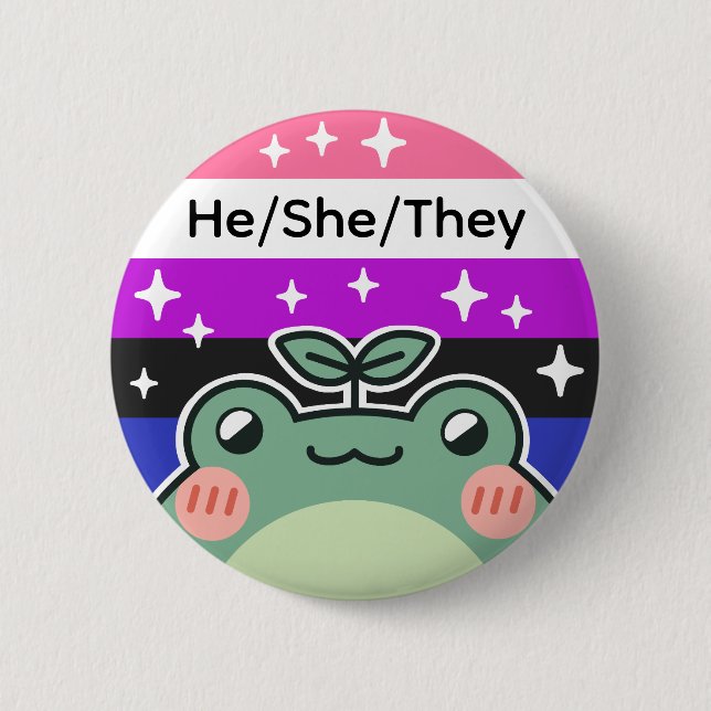 Macaron Rond 5 Cm Pronoun Genderfluide Fierté personnalisable Grenou (Devant)