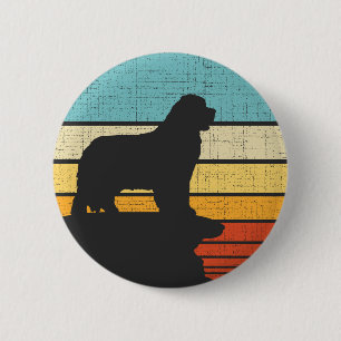 Macaron Rond 5 Cm Propriétaire de Terre-Neuve Retro Vintage Chien Pu