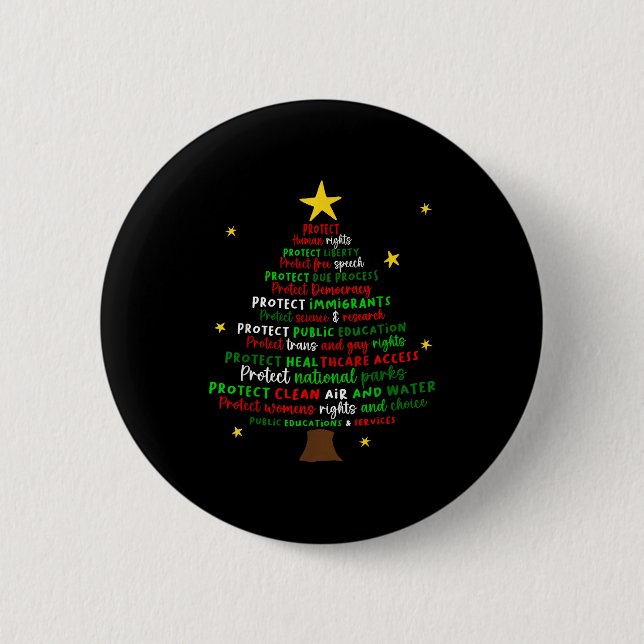 Macaron Rond 5 Cm Protect Democracy Christmas Tree Feminist Social J (Devant)