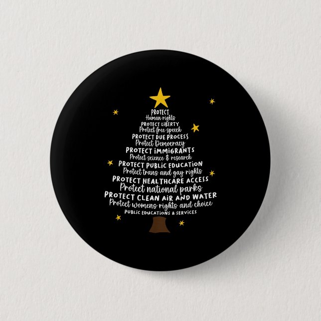 Macaron Rond 5 Cm Protect Democracy Christmas Tree Subtle Anti Trump (Devant)