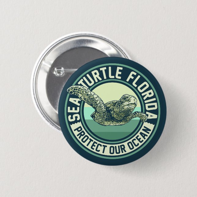 Macaron Rond 5 Cm Protection contre les tortues marines (Devant & derrière)
