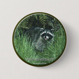 Macaron Rond 5 Cm "PROTÉGEZ NOS ANIMAUX SAUVAGES !" Bouton Raccoon m