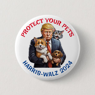 Macaron Rond 5 Cm Protégez vos animaux domestiques   Vote pour Kamal