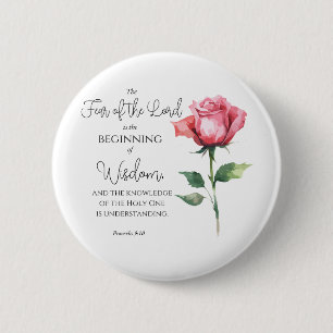 Macaron Rond 5 Cm Proverbes 9:10 La peur du Seigneur Rose Bible Fleu