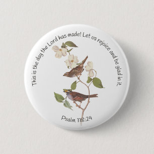 Macaron Rond 5 Cm Psaume 118:24 Bible Verse et Sparrow Pair