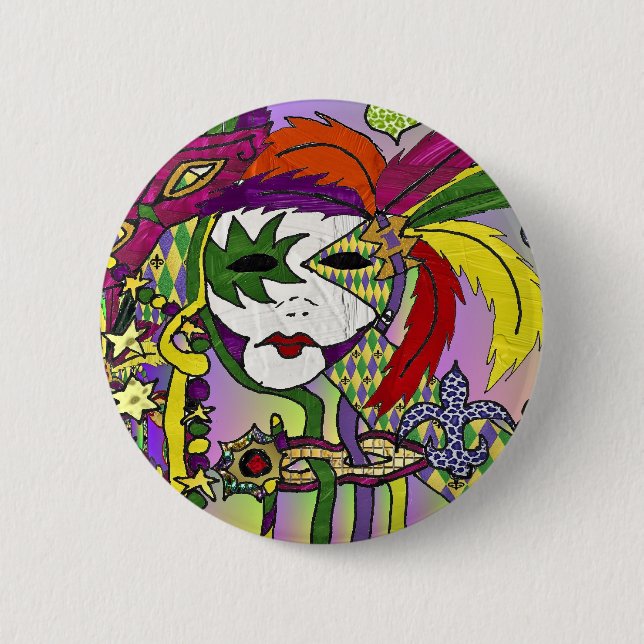 Macaron Rond 5 Cm Psychédélique Mardi Gras Plumes Masques Cadeaux Vê (Devant)
