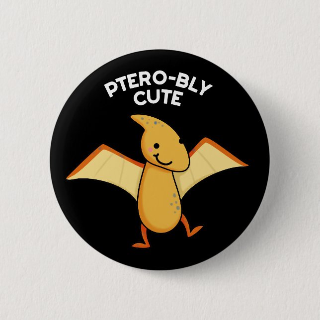 Macaron Rond 5 Cm Pterobly mignon Pterodactyl Pun Dark BG (Devant)
