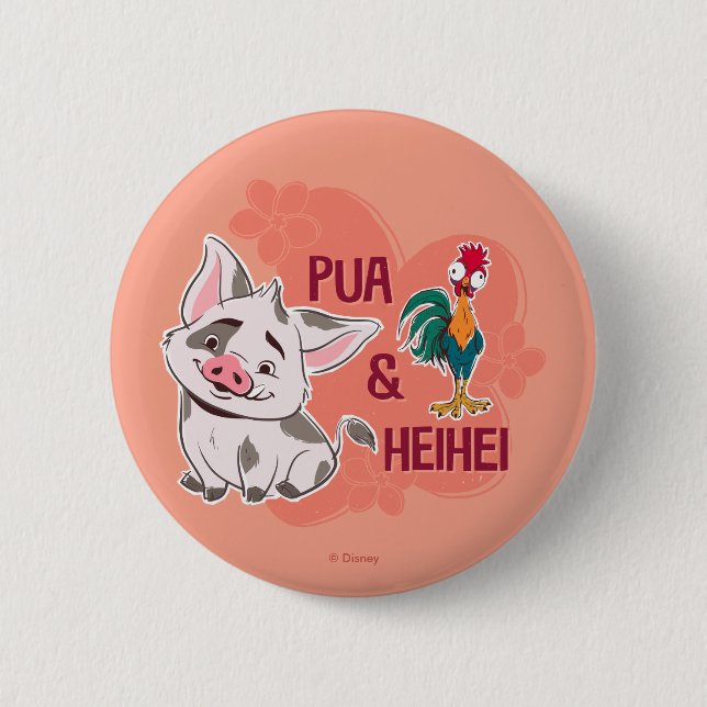 Macaron Rond 5 Cm Pua & Heihei Nom floral Graphique (Devant)