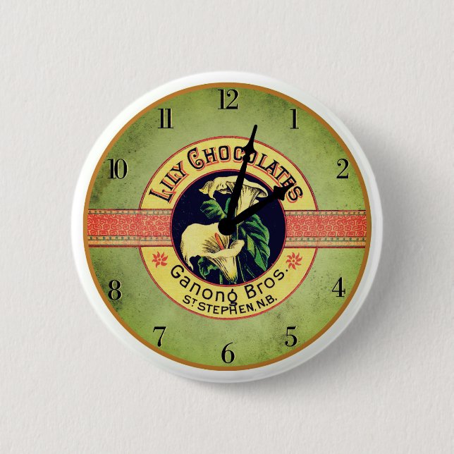 Macaron Rond 5 Cm Publicité chocolat Art nouveau horloge (Devant)