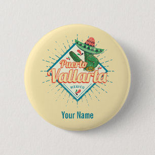 Macaron Rond 5 Cm Puerto Vallarta Jalisco Mexique danse cactus