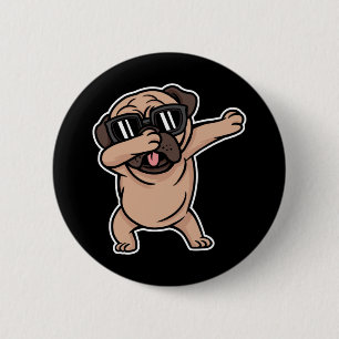 Macaron Rond 5 Cm Pug de bonne humeur avec lunettes de soleil Dabbin