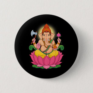 Macaron Rond 5 Cm Puja Ganesha hindou Dieu éléphant Inde Méditation