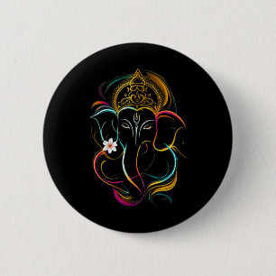 Macaron Rond 5 Cm Puja hindou Ganesha Dieu éléphant Inde Méditation