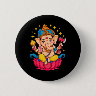 Macaron Rond 5 Cm Puja hindou Ganesha Dieu éléphant Inde Méditation