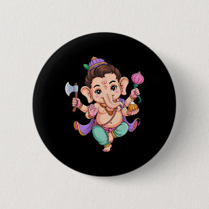 Macaron Rond 5 Cm Puja hindou Ganesha Dieu éléphant Inde Méditation