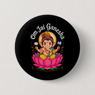 Macaron Rond 5 Cm Puja hindou Ganesha Dieu éléphant Inde Méditation