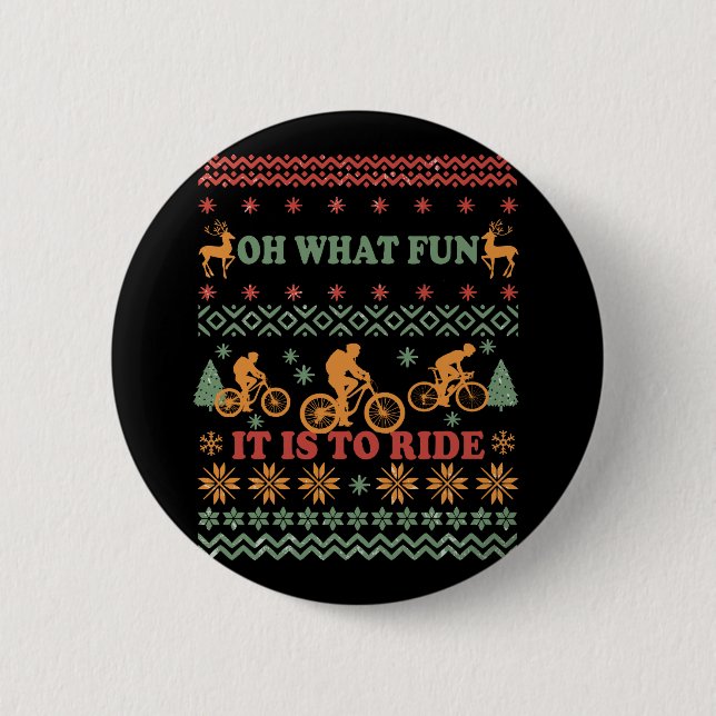 Macaron Rond 5 Cm pull de Noël moche à vélo (Devant)