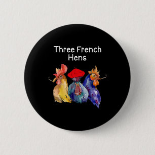 Macaron Rond 5 Cm Pun de Noël drôle Trois poules françaises Puns de