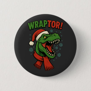 Macaron Rond 5 Cm Pun de Noël Wraptor T-Rex Dinosaure Drôle