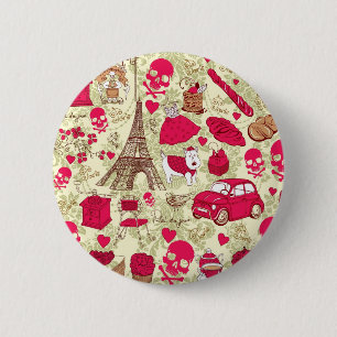 Macaron Rond 5 Cm Punk dans le motif français original d'icônes de