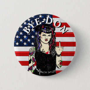 Macaron Rond 5 Cm Punk Gothic Girl Flipping Bird BYE-DON